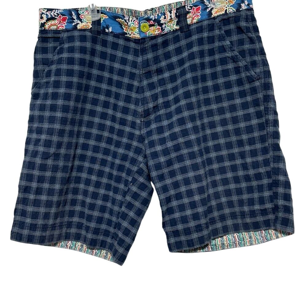Robert Graham Navy Plaid Shorts with Vibrant Waistband